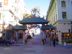 symbolic gate at the entrance to a street in china town san francisco
